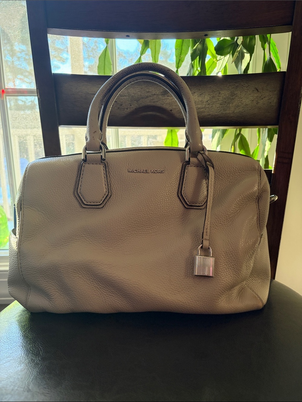 Michael Kors Pebbled Leather Satchel in Taupe Gray